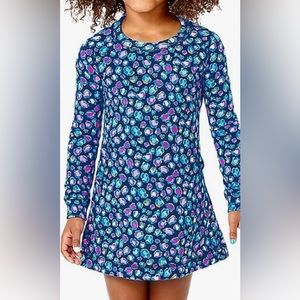 NWT Lilly Pulitzer Girls Mini Beach Comber Dress Seabreeze Blue Navy Spotted L